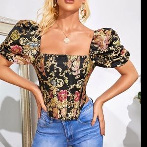 Corset top statement blouse embroidered